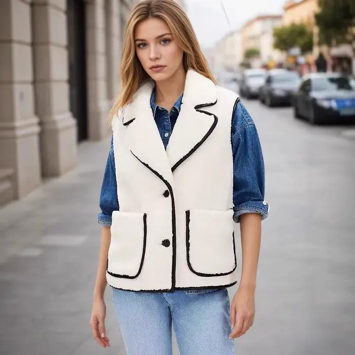 2025 automne et hiver nouvelle laine d'agneau couleur bloquée revers avec bord conception pour les f