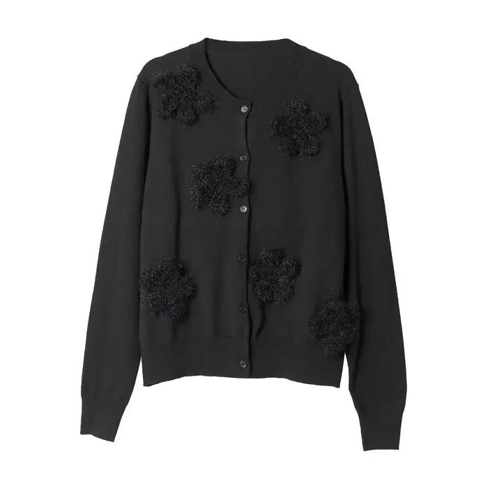 Cardigan tricoté noir avec détails floraux Streetwear quotidien Style rétro et artistique 255267