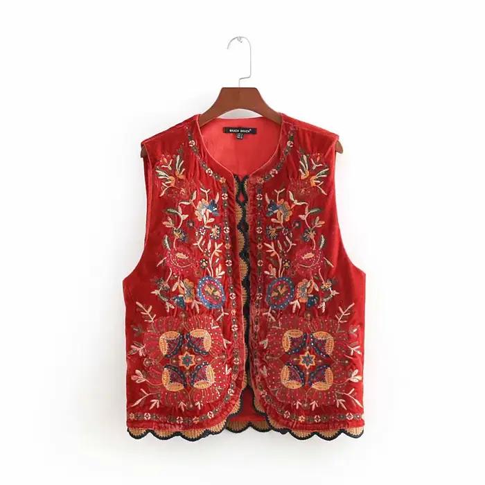 Zevity femmes Vintage paillettes fleur broderie gilet veste dames rétro style national patchwork déc