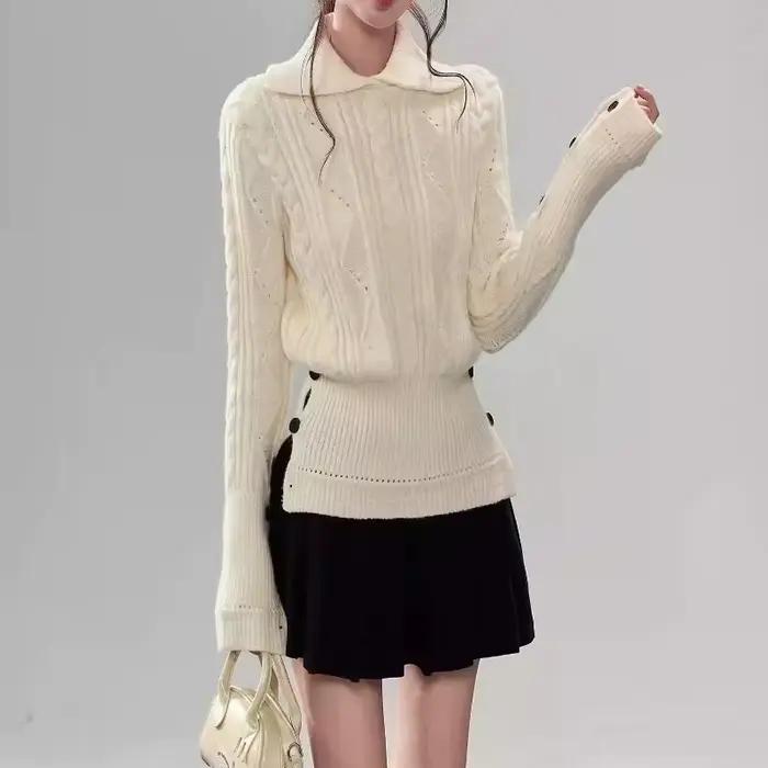 Pull en dentelle à col torsadé, nouveau Design, pâte frite, pulls torsadés, tricot, Collection de ta