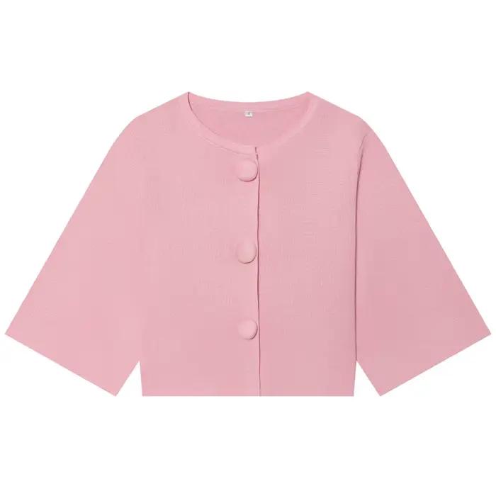 Vestes en tricot pour femmes, couleur beige, à manches courtes, coupe courte, nouvelle collection pr