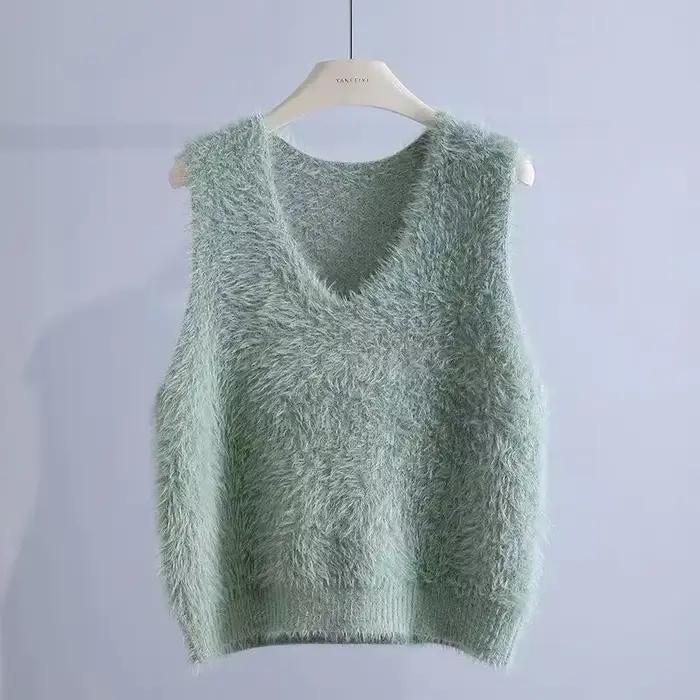 Gilet en peluche de vison pour femmes, pull ample sans manches tricoté, à la mode, nouvelle collecti