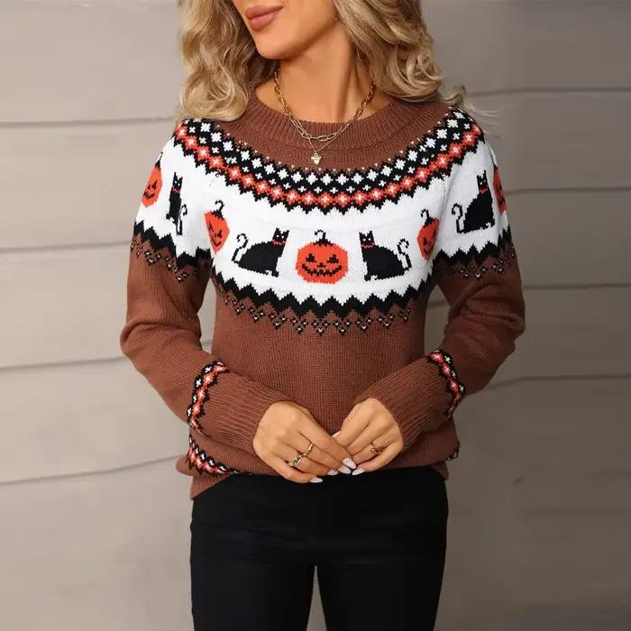 Grand pull tricoté pour femmes, haut tricoté personnalisé pour Halloween, nouvelle collection hiver 