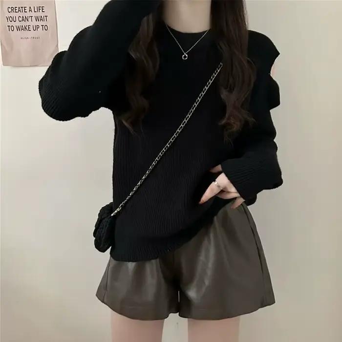 Pull tricoté de couleur unie pour femmes, pull à épaules dénudées, mode début d'automne, Chic, doux 