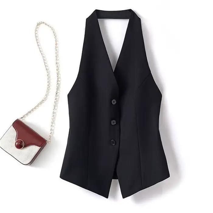 Gilets col licou pour femmes, simple boutonnage, mode printemps, Simple, sans manches, basique, élég