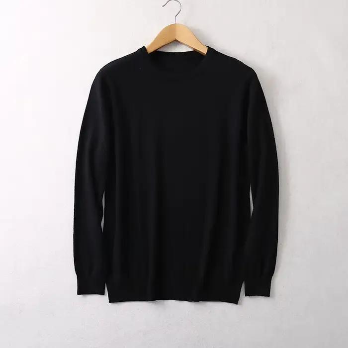 Pull en cachemire à col rond pour hommes, pull à manches longues, haut chaud, monochromatique, Mulbe