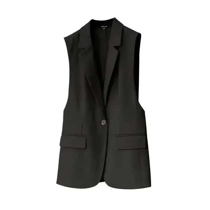 Gilets longs élégants sans manches pour femmes, Simple, fente au dos, conçu pour le bureau, pardessu