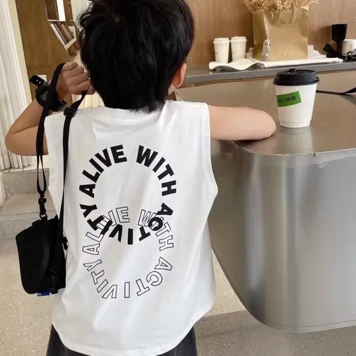 Bébé garçon lettre imprimé gilet 2025 vêtements d'été filles sans manches solide T-Shirts enfants mo