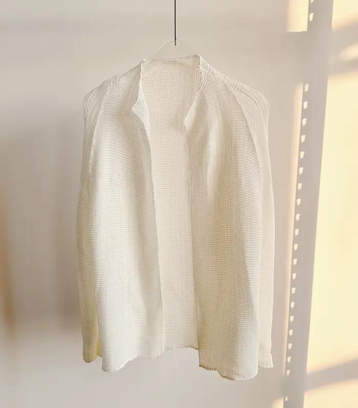 Cardigan plissé blanc Miyake, ouvert sur le devant, plissé, surdimensionné, respirant, léger, décont