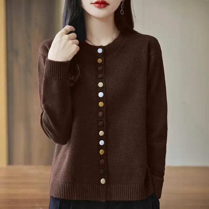 Veste Cardigan à col rond pour femmes, vêtements tricotés amples et polyvalents, boutons colorés, à 