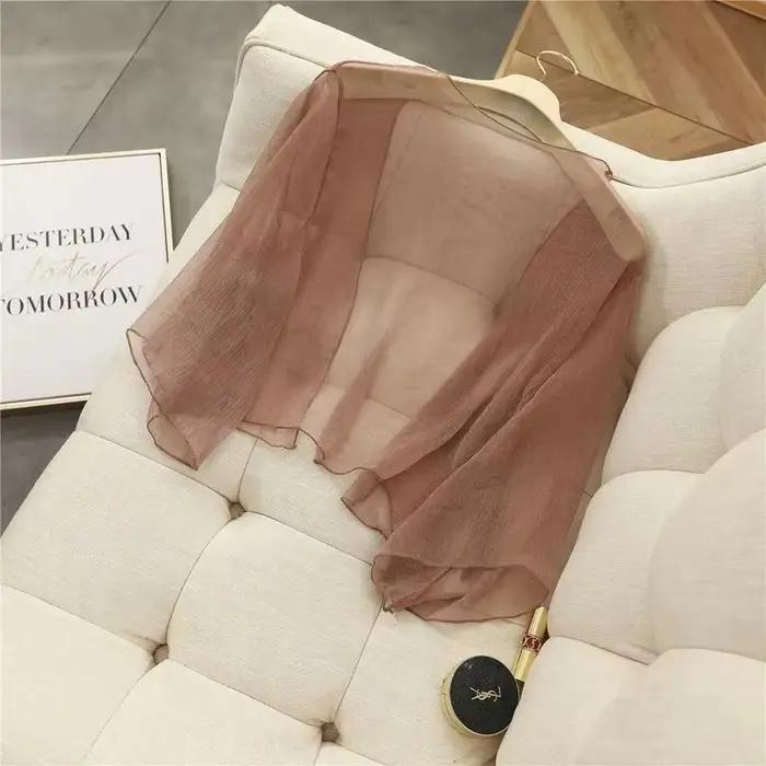 Nouveau Cardigan d'été 2026 pour femme, châle court en mousseline, veste légère unie anti-UV