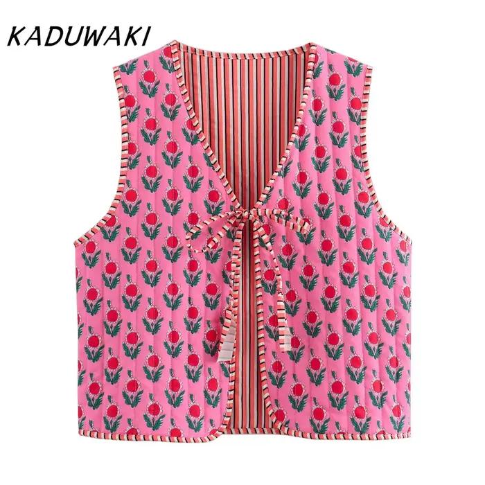 KADUWAKI-Vestes imprimées en fibre à col en V, Streetwear classique, Gilets d'automne en coton à lac