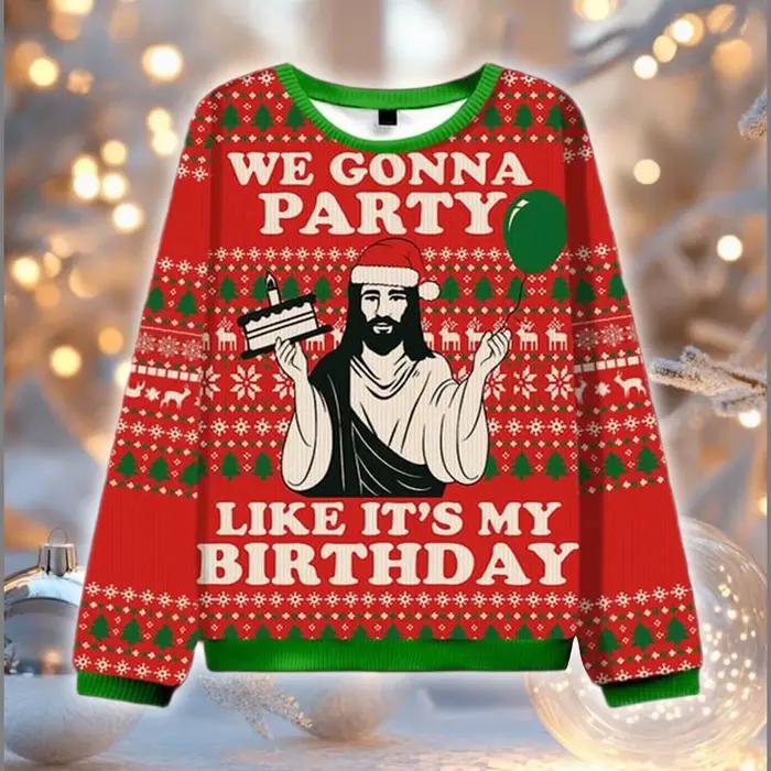 Joyeux anniversaire jésus fête laid pull de noël drôle religieux vacances sweat-shirt cadeaux de cél