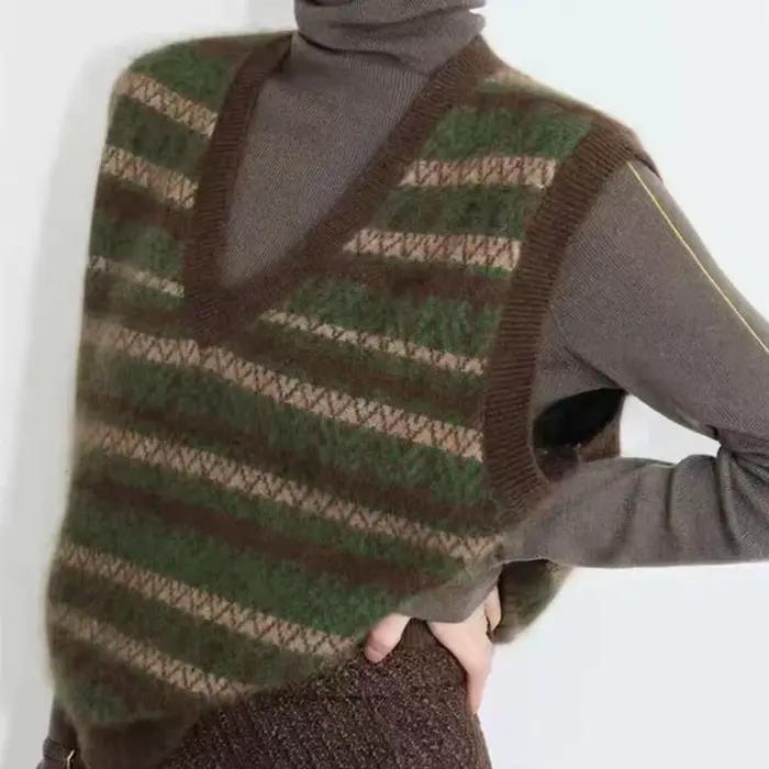 2025 gilet tricoté vêtements d'extérieur pour femmes rétro col en v pull débardeur empilé petite épa