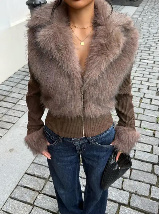 Cardigan épissé en peluche, pull tricoté, polyvalent, décontracté, Slim, veste à fermeture éclair, a