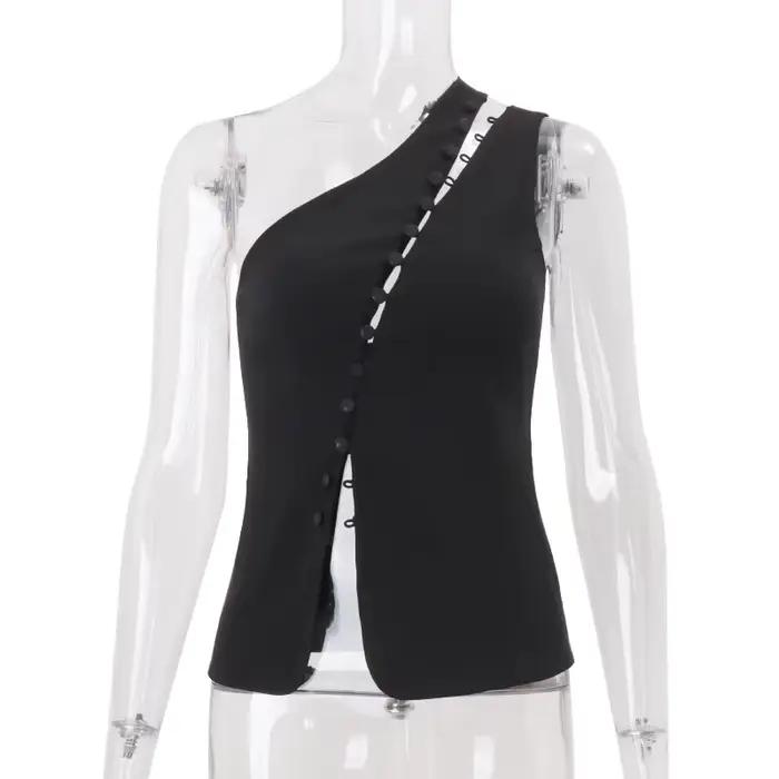 Gilet sans manches au Design élégant pour femmes, Sexy, simple boutonnage, Slim, irrégulier, rue asy