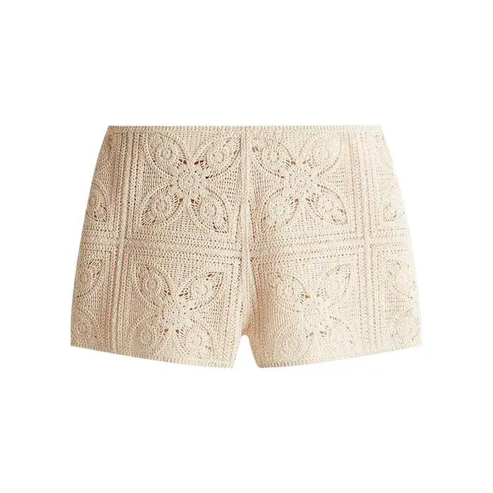 Ensemble 2 pièces en tricot ajouré pour femme, tenue élégante au Crochet, haut à revers à simple bou