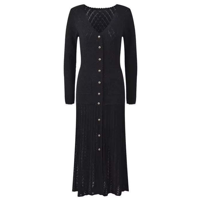 Robe élégante en tricot à col en V ajouré pour femme, couleur unie, haute couture, automne-hiver, no