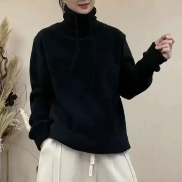 Sweat-shirt pour femme doublé polaire, épais, couleur unie, ample, manches longues, décontracté, aut