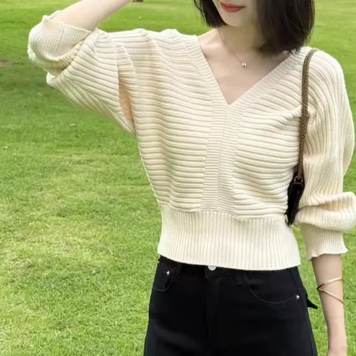 Pull à manches chauve-souris pour femme, chemise tricotée, Design d'automne, Niche, taille, haut amp