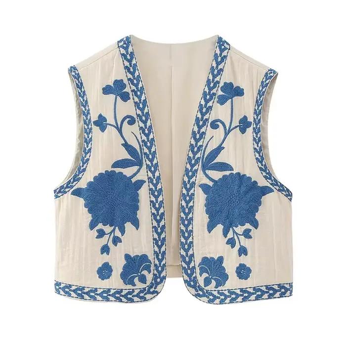 Maemukilabe femmes Vintage Floral brodé gilet ouvert dames Style National gilet veste tenues décontr
