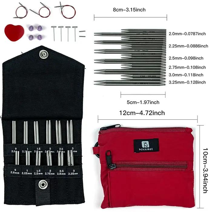 Lot de 12 paires d'aiguilles circulaires détachables de 5 cm et 8 cm, crochets à tricoter en acier i