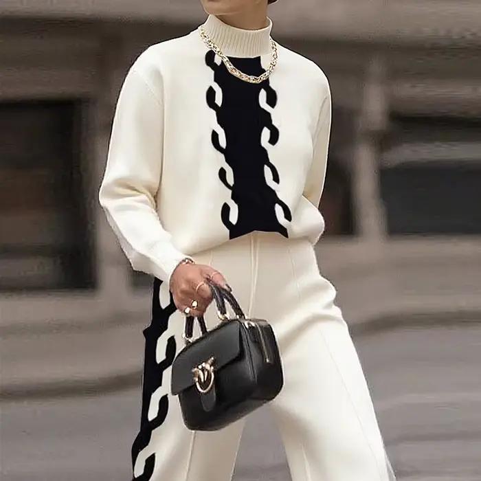 Krisstarsgirls femmes tricot contraste couleur pull hauts 2025 automne printemps nouveau col haut ma