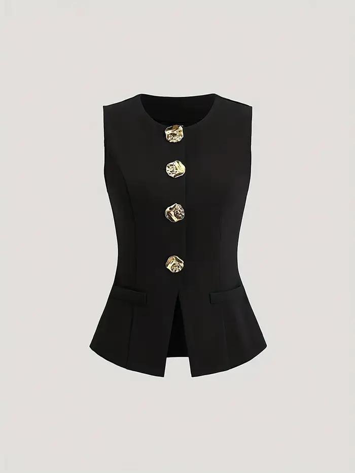 Nouveau grande taille solide bouton en métal mince haut sans manches élégant grande taille femmes gi