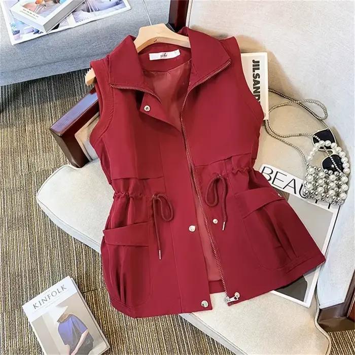 Gilet noir décontracté pour femmes, élégant, ample, sans manches, fermeture éclair, mode coréenne, p