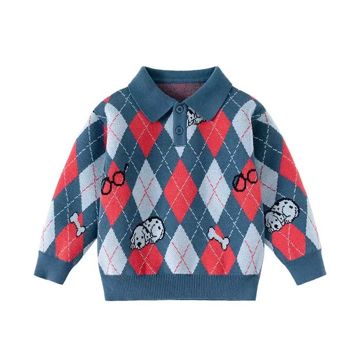 HoneyCherry – pull Argyle à blocs de couleurs, nouveau haut rétro en tricot épais à manches longues 