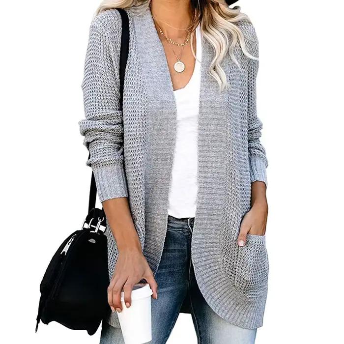Cardigan Femme Automne-Hiver 2025 avec Patte de Boutonnage Courbée et Grande Poche