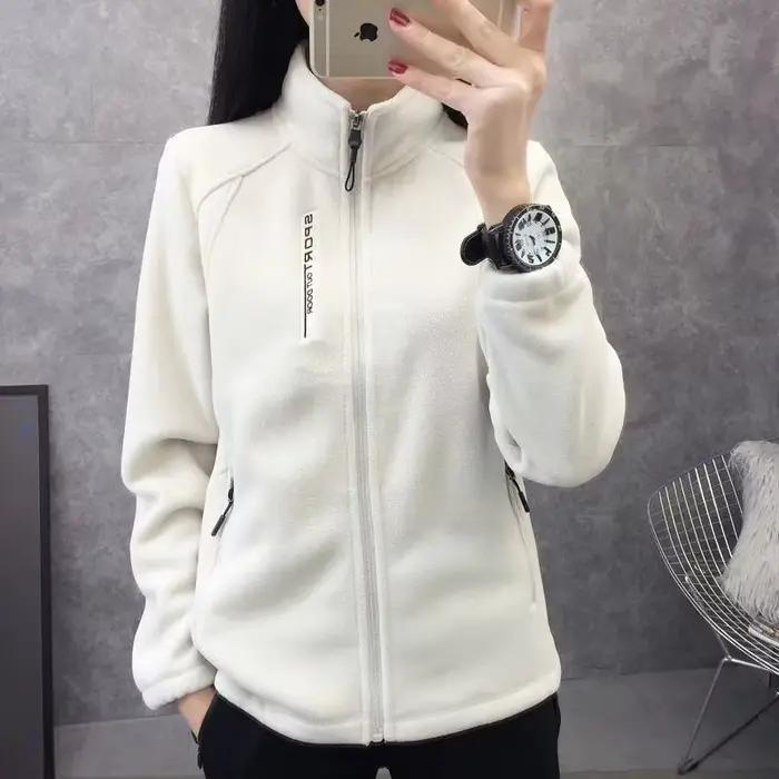 Cardigan en polaire épais pour femme, col semi-montant, style décontracté, chaud, pour le sport et l