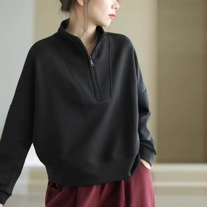 Sweat-shirt demi-fermeture éclair pour femmes, Streetwear coréen décontracté, Style Y2k, Sport des a