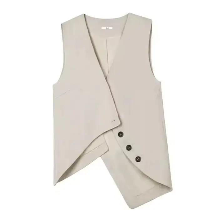 Gilet de Costume Élégant pour Femme Printemps-Été 2026 – Haut Sans Manches Uni à Col en V pour Dames