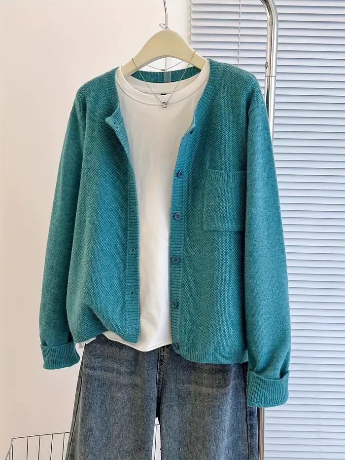 Cardigan à boutons sur le devant, cardigan décontracté avec poches pour le printemps et l'automne, v