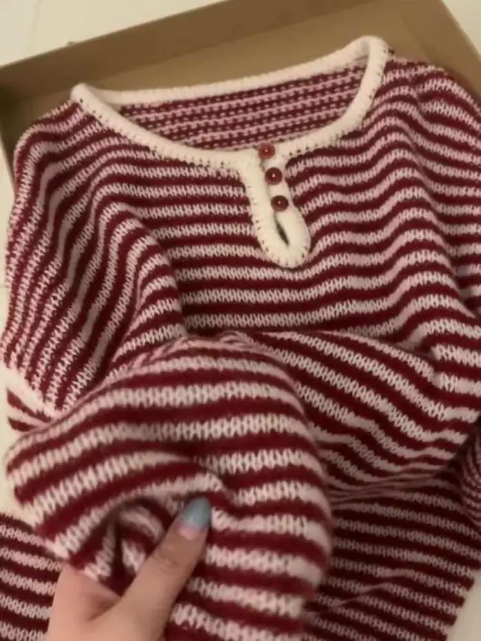 Neploe automne nouveaux pulls amples col rond à manches longues tricot rayure paresseux Pull Femme t