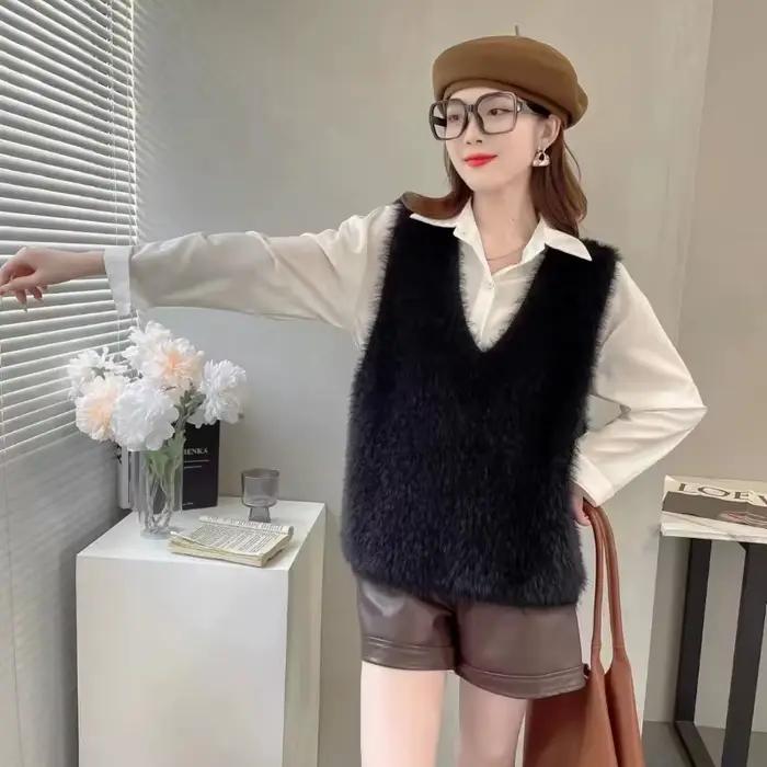 Pull court pour femme, gilet chaud Vintage Y2k, classique en offre, hauts décontractés, lisse, col e