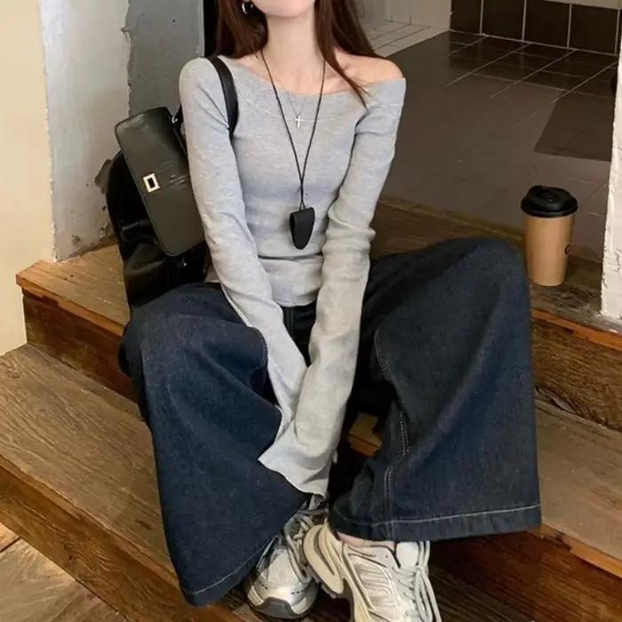 Pulls Sexy pour femmes, épaules dénudées, courts, tricotés, vêtements de base, assortis avec tout, f