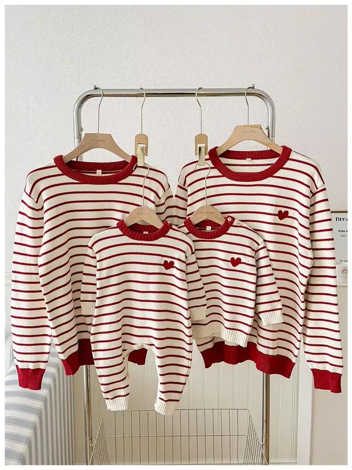 Pull assorti pour la famille, tenues de Couple frère-soeur, Photos de famille avec cœurs brodés, hau