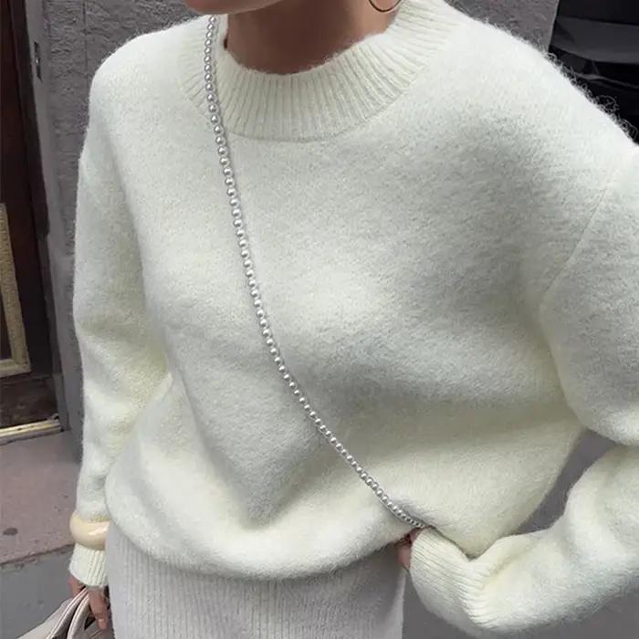 Élégant tricot femmes pull col rond épaissir manches longues pulls pour femme femme 2025 automne hiv