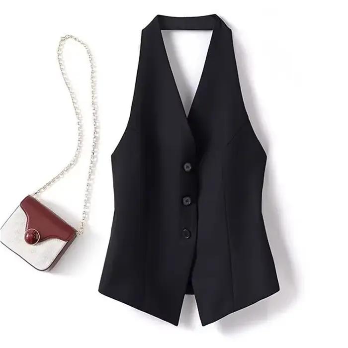 Gilets licou pour femmes, simple boutonnage, mode printemps, Simple, sans manches, Chic, basique, él