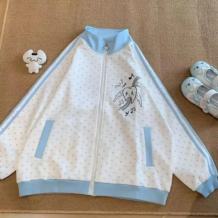 Sweatshirts rayés Kawaii doux pour femmes, style vintage à pois, sweat-shirts à manches longues ampl