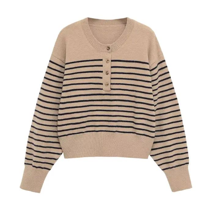 CharmChant col rond rayé tricoté pull femmes confortable pull tricots pull à manches longues hauts p