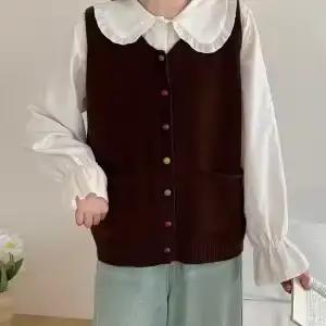 Gilet Cardigan tricoté pour femmes, nouvelle veste courte ample à col rond et sans manches, automne 