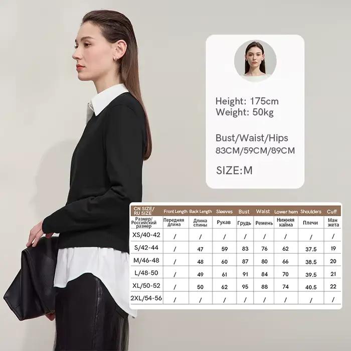 AMII minimaliste femmes noir pull 2025 automne Simple trajet O cou pull à manches longues décontract
