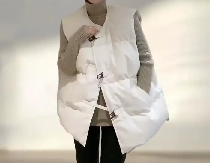 Veste ample à col rond et boucle en métal, gilet rétro à la mode, nouvelle collection automne et hiv