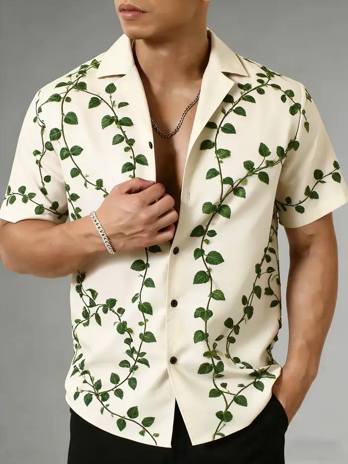 Chemise à col à manches courtes pour homme, style simple, imprimé géométrique haute définition, chem