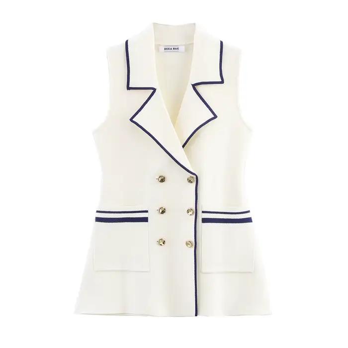 Gilet tricoté Vintage pour femmes, automne, sans manches, Slim, Blazer, boutons, poches, point contr