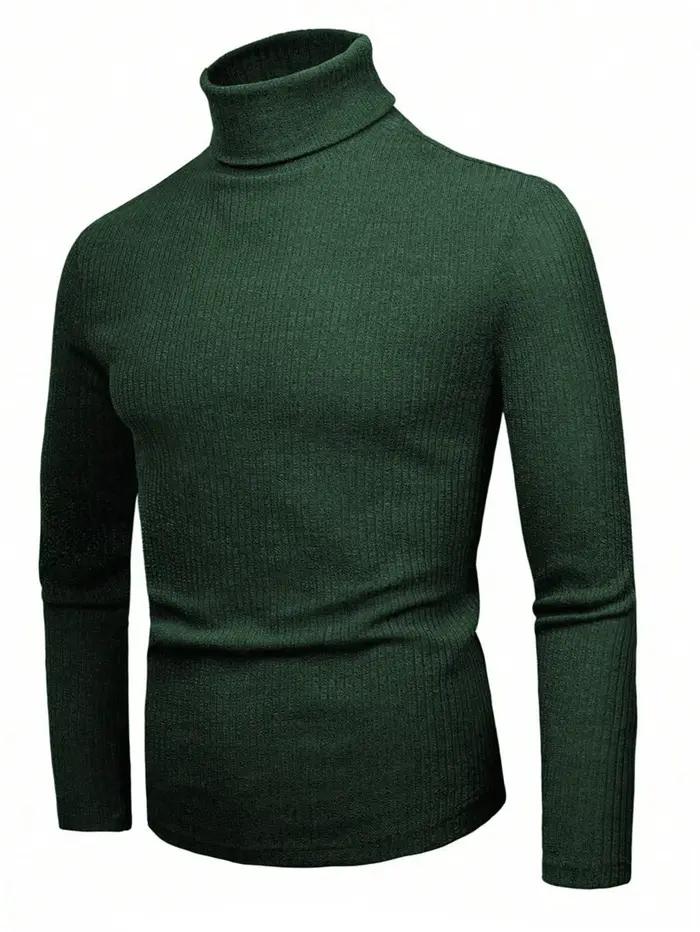 Pull à col haut pour homme, couleur unie, rayé, manches longues, t-shirt décontracté ajusté pour l'a