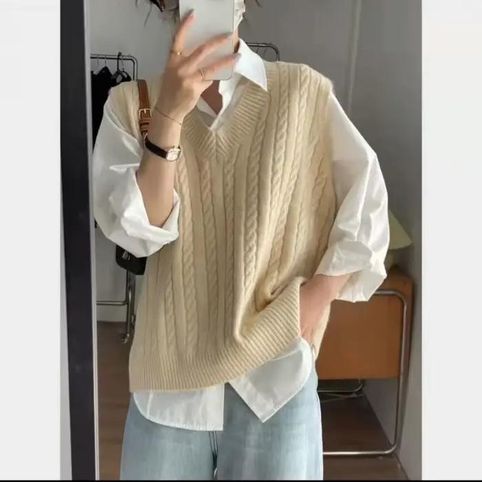 2025 nouveau pull pour femmes gilet avec décolleté tricoté ample de grande taille pour haut sans man